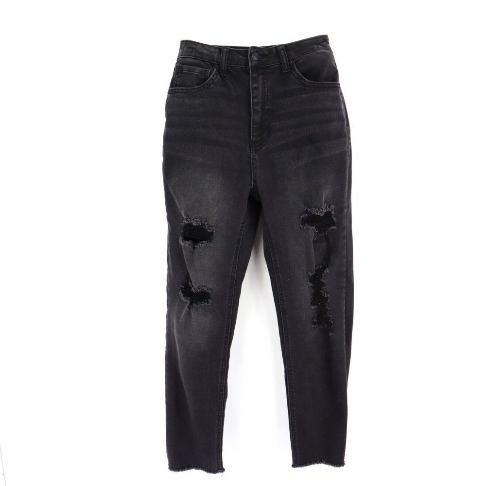 Vanilla Star Mom Jean Junior Womens Size 5 Black Faded Distressed Denim Cut-Off